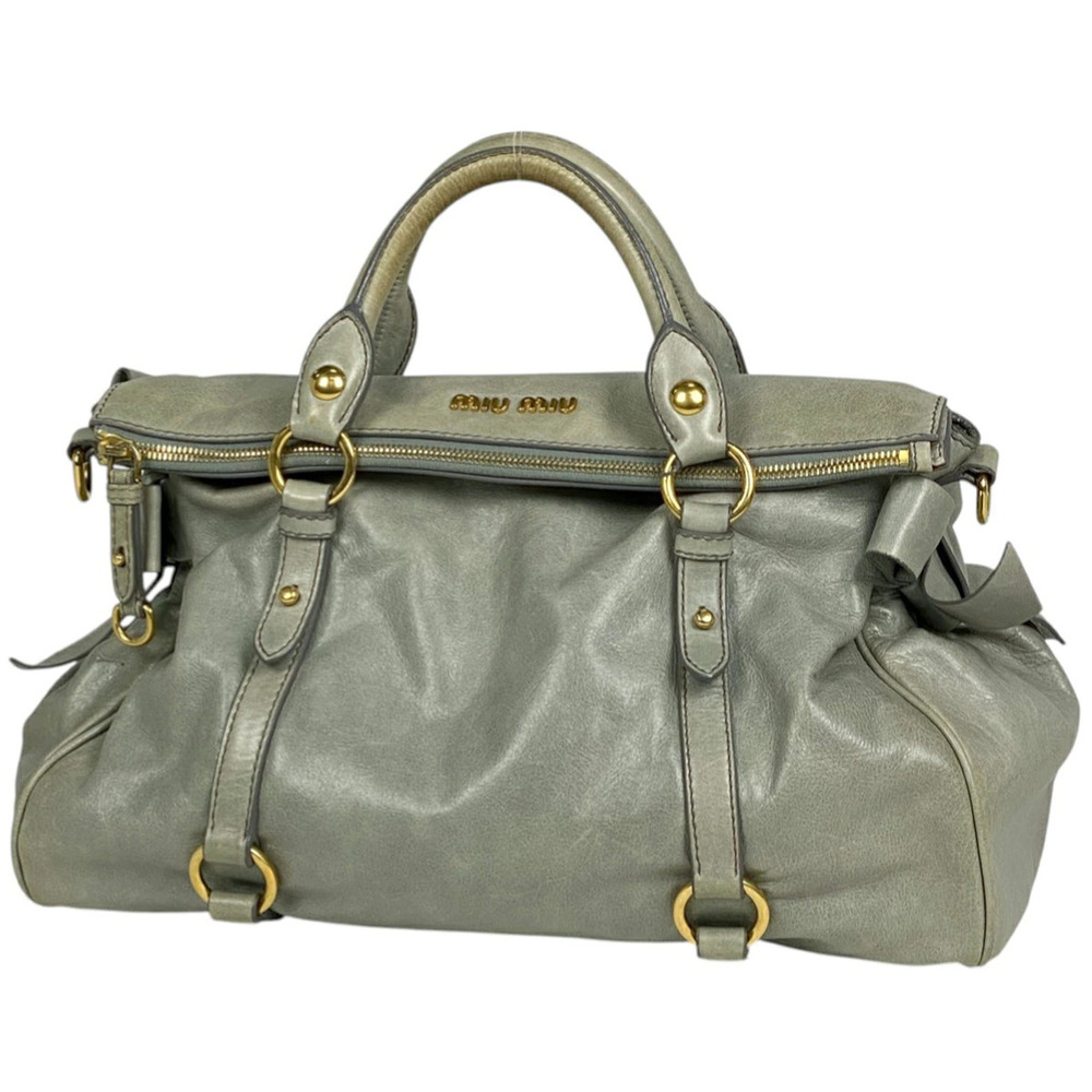 Miu Miu 2way Shoulder Bag Ribbon Leather Gray